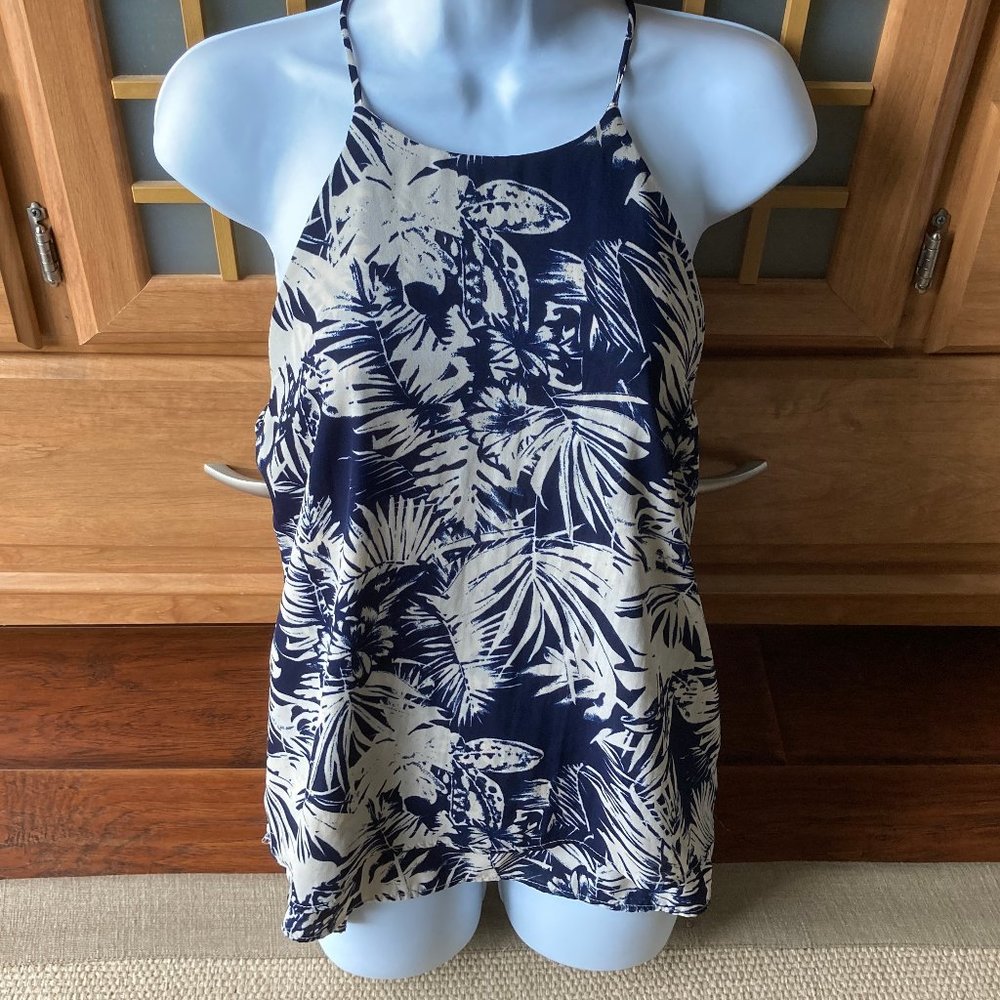 Paper Crane Dark Navy Blue & Cream Halter Top Medium